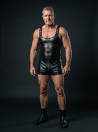 Men's Black Faux Leather Bodysuit