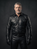Men’s Police Officer Black Leather Shirt