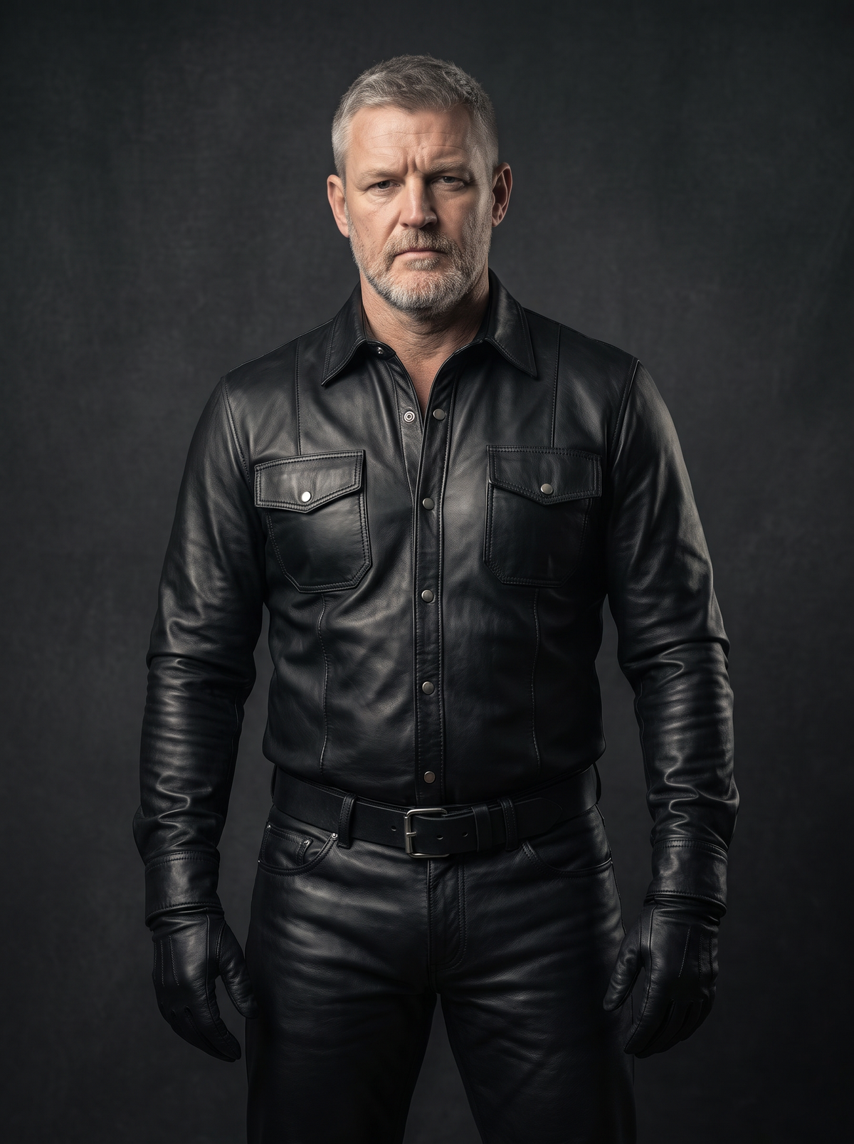 Men’s Police Officer Black Leather Shirt