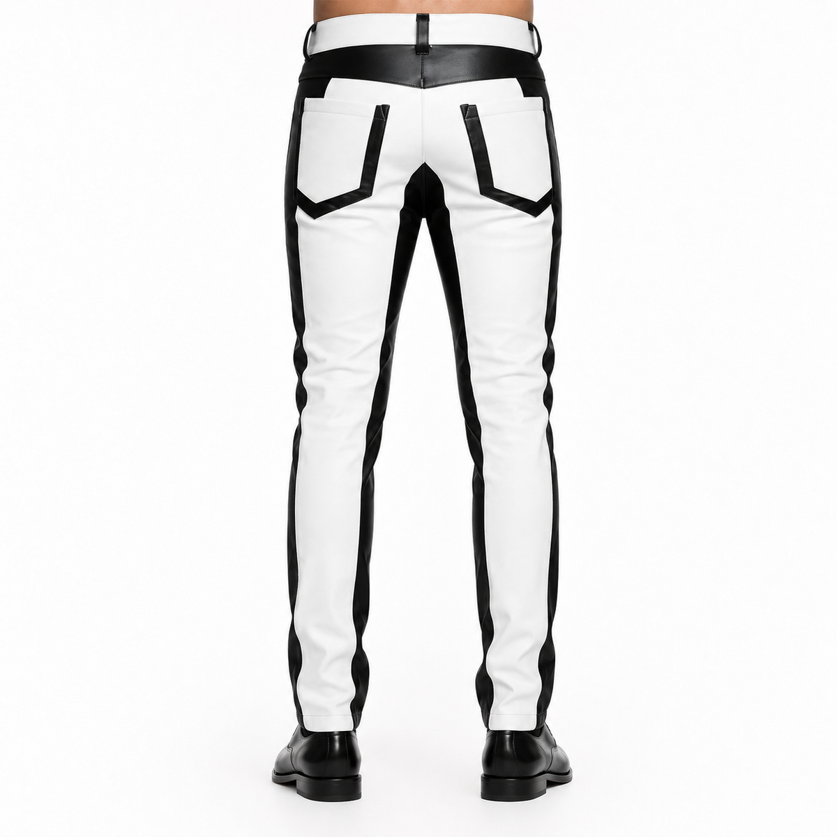 Men’s Black & White Leather Biker Pants - DOMINUS Leather