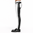 Men’s Black & White Leather Biker Pants - DOMINUS Leather