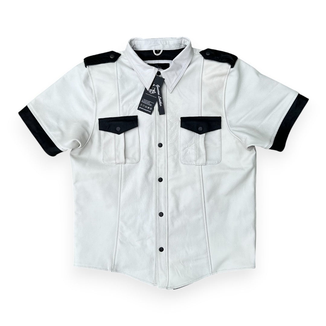Men’s Police Style White Leather Shirt