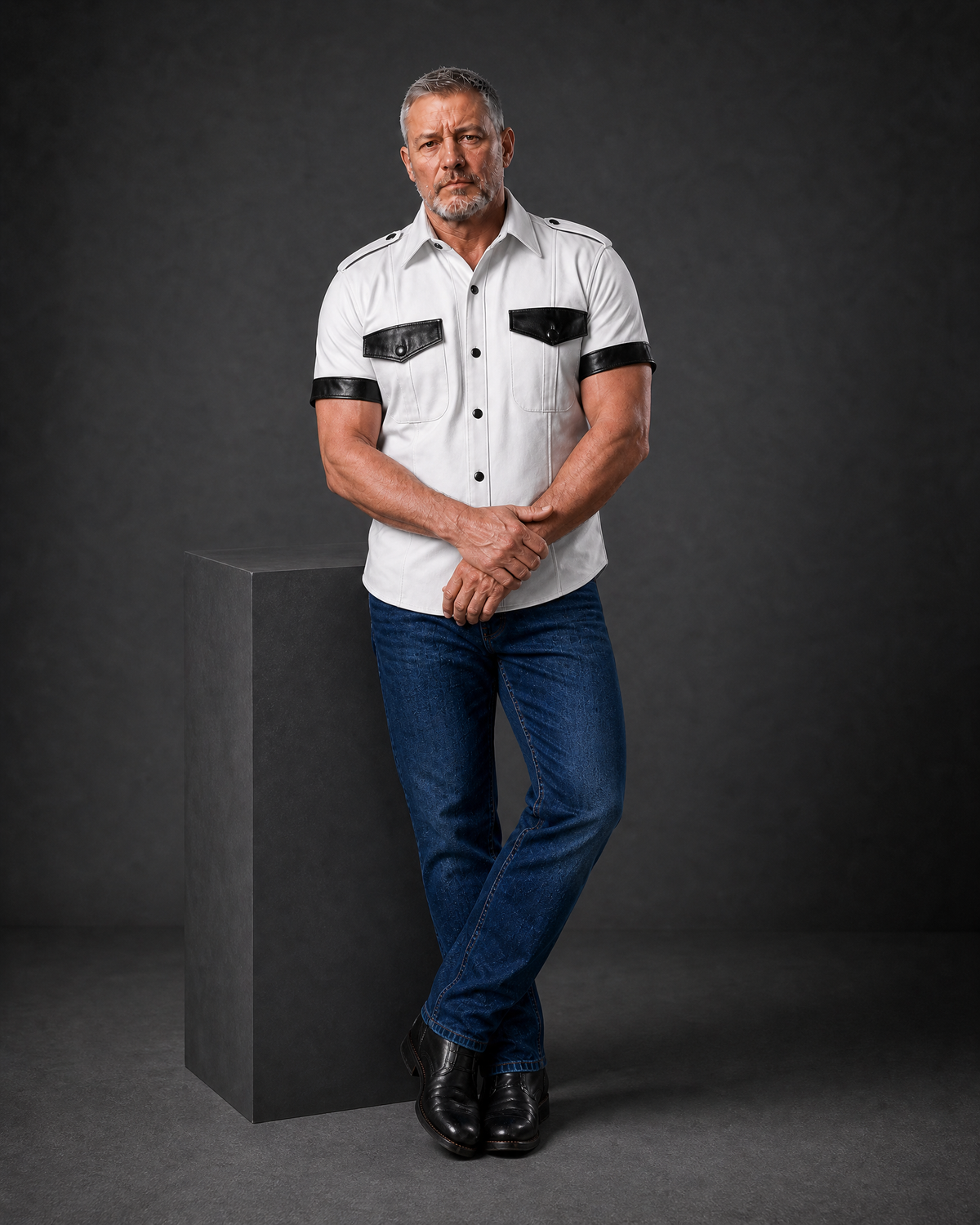 Men’s Police Style White Leather Shirt