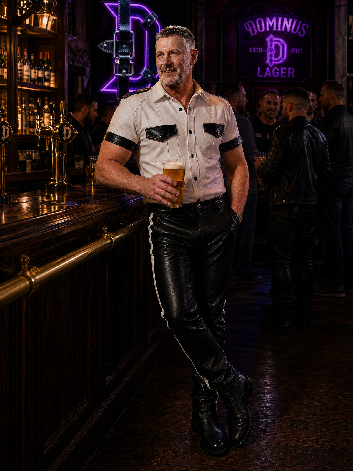 Men’s Police Style White Leather Shirt