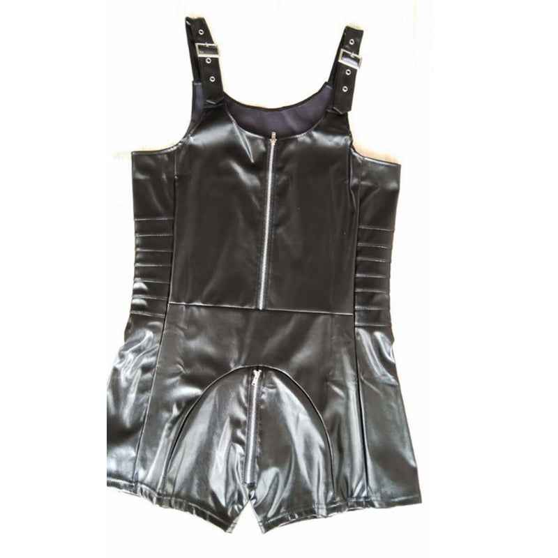 Men's Black Faux Leather Bodysuit