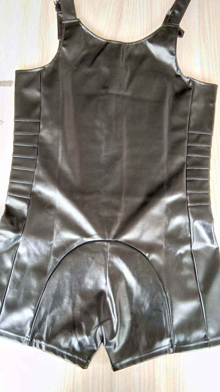 Men's Black Faux Leather Bodysuit